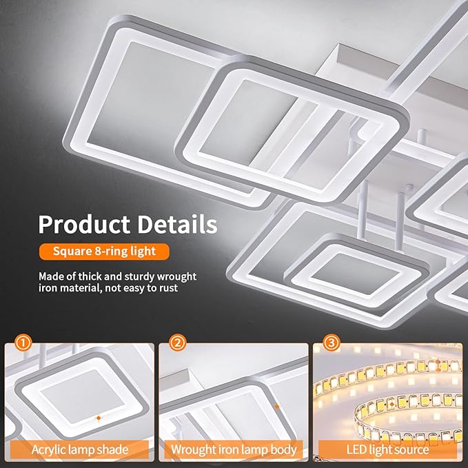 Modern Ceiling Light, 39.4'' Dimmable LED White Flush Mount Ceiling Lights with Remote Acrylic Round Ceiling Lamp Fixture for Low Ceiling Bedroom Living Room Dining Room, 100W