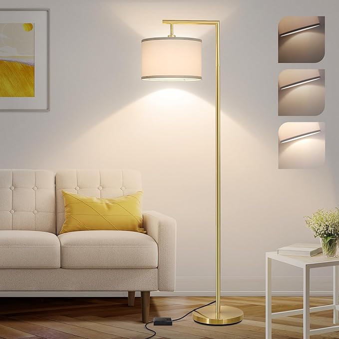 Boncoo Gold Floor Lamp, Montage Modern Standing Lamp with Flexible Lamp Head, Dimmable Floor Lamp for Living Room Tall Over Couch Reading Light for Bedroom, Office, 9W LED Bulb Included