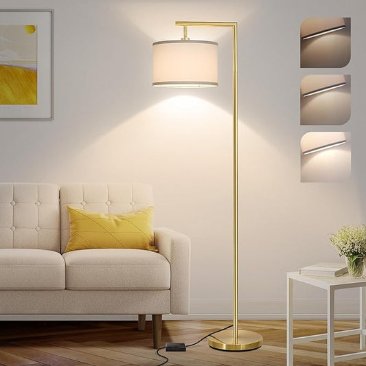 Boncoo Gold Floor Lamp, Montage Modern Standing Lamp with Flexible Lamp Head, Dimmable Floor Lamp for Living Room Tall Over Couch Reading Light for Bedroom, Office, 9W LED Bulb Included