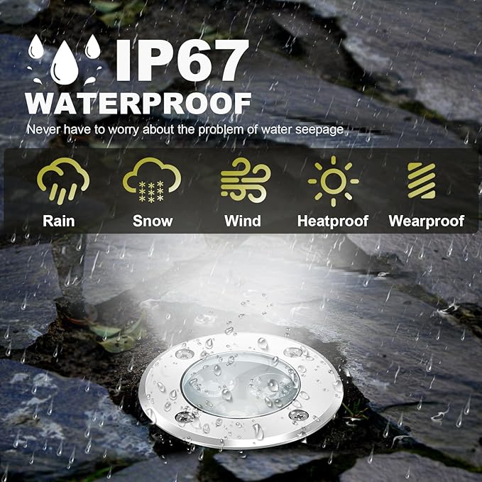 8Pack Low Voltage Landscape Lights with Connectors 3W LED 12-24V In-Ground Lighting IP67 Waterproof Garden Light 6500K Outdoor Decorative Lights for Yard Pathway Wall Patio (Cool White)