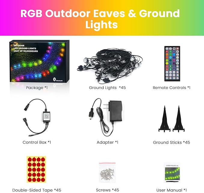 Outdoor Ground Lights 150 FT, Permanent Outdoor Lights for House with RGB Color Changing, Bluetooth Music Sync, IP67 Waterproof, Timer for Eaves and Landscape Lighting