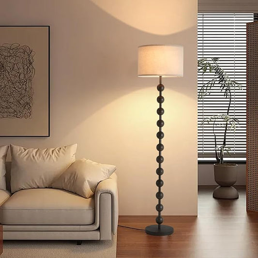 Modern Dimmable Floor Lamp with Remote Control for Living Room Bedroom, Dark Brown Wood Pattern Tall Standing Lamp Light for Home Office Dining Room with Fabric Shade
