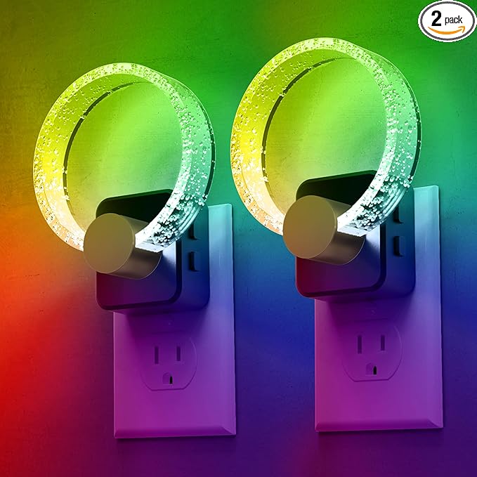 L LOHAS LED Night Lights Plug into Wall, Changing RGB Night Light with Dusk to Dawn Sensor, 180° Rotatable Bubble Nightlight Plug in Wall for Halloween, Christmas, Holiday, Hallway[2 Pack]
