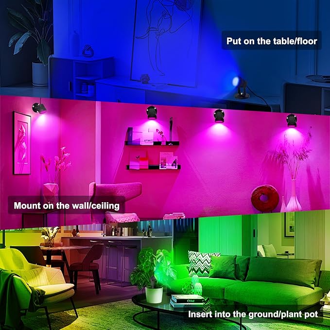 T-SUN RGBW Spotlights Indoor, Uplights Indoor Party Lights with Remote Control, 16 Colors Up Lights Floor Spotlight Accent Lighting for Plants Plantings Home Party Stage, Set of 4