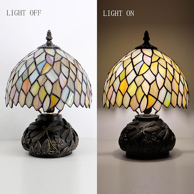 Small Tiffany Mushroom Table Lamp,Mini Memory Sympathy Antique lamp 8X11 Inch (Seven Color Wisteria)