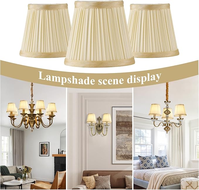Set of 10 Small Lamp Shade Chandelier Pleated Empire Clip-on Fitter Lampshade 4.9"X3.34"X4.33"for Table Chandeliers Candle Wall Light Replacement(Beige)