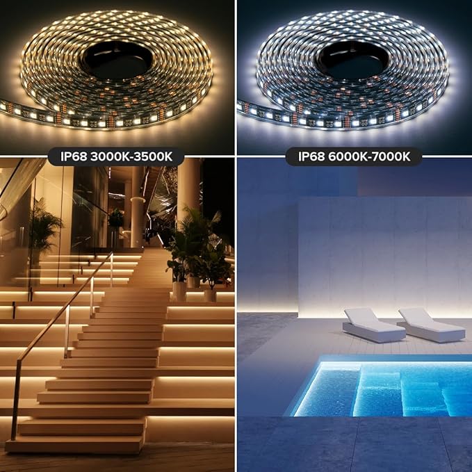 BTF-LIGHTING IP68 Waterproof Outdoor RGBW LED Strip 5050SMD RGB+Cool White(6000K-7000K) 4 Colors in 1 DC12V 5m 16.4ft 60LED/m Multi-Colored Tape Lights Can Work Outdoor(No Adapter or Controller)