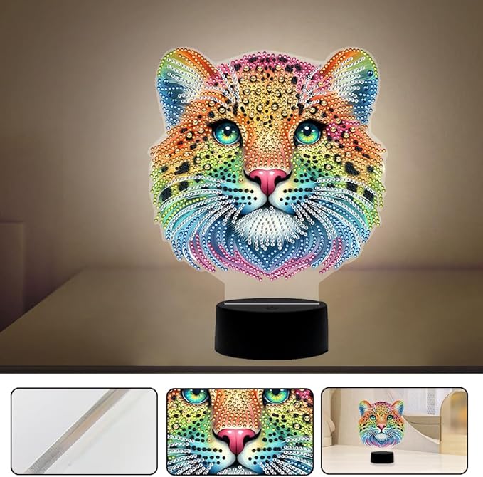 Leopard Diamond Art Painting Night Light,Diamond Art Painting Kits Desktop Touch Lamp Ornaments for Tabletop Decor Diamond Art Accessories for Adult Beginner Bedrooms Living Room