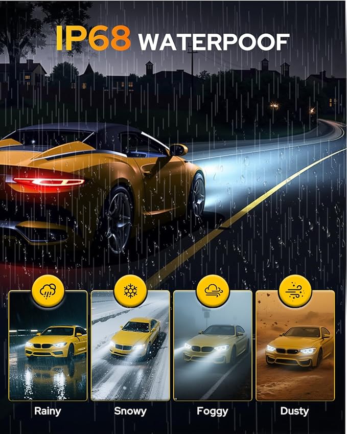 FAHREN H11/H8/H9 Fog Light Bulbs, 50000LM Brightness, 6500K Cool White, Plug and Play, 1:1 Halogen Size, IP68 Waterproof, Pack of 2
