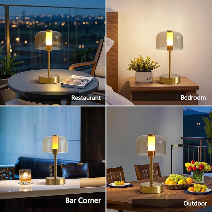 2-Pack Portable USB-Rechargeable Cordless Modern Table Lamp,Touch Dimmable Small Atmosphere Lamp, 4000mAh Battery Operated Lamp,Gold LED Night Light for Any Space
