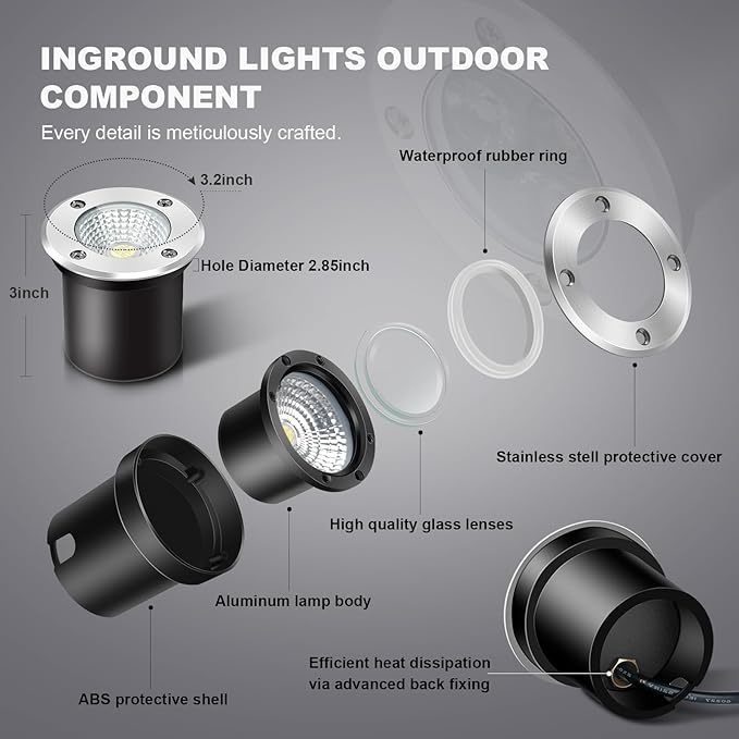 8Pack RGB Low Voltage Landscape Lighting 3W LED 12V Outdoor Inground Lights Waterproof Well Lights with Connectors Color Changing Pahtway Light for Garden Yard Patio(RGB+W)