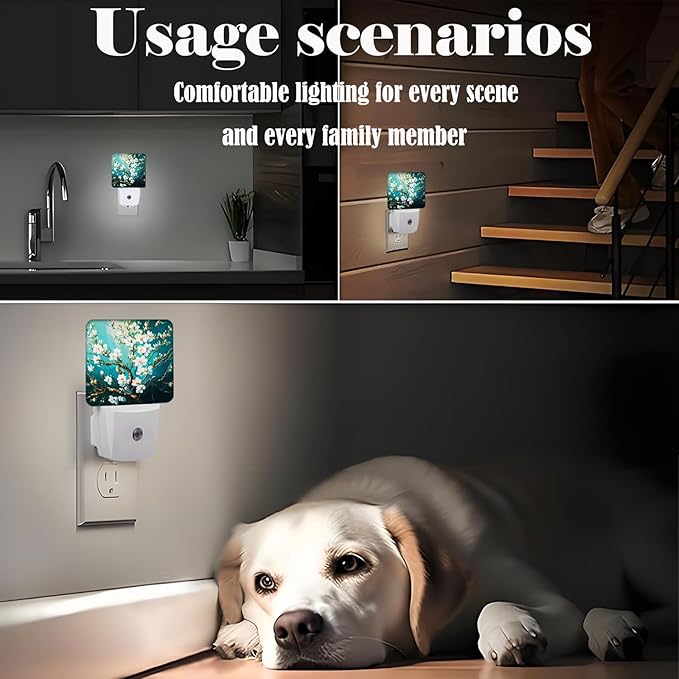 Blossoming Almond Tree Night Light,Plug-in Nightlights Auto Sensor Night Lamp Dusk to Dawn Lamp Home Decor for Nursery Children Girls Boys