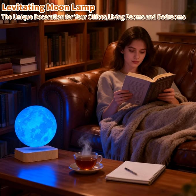 Levitating Moon Lamp, Magnetic Balance Floating Moon Night Light with 16 Color Remote & Touch Control, LED 3D Levitating Decor Unique Lamps for Kids,Office, Living Room (Light Brown)