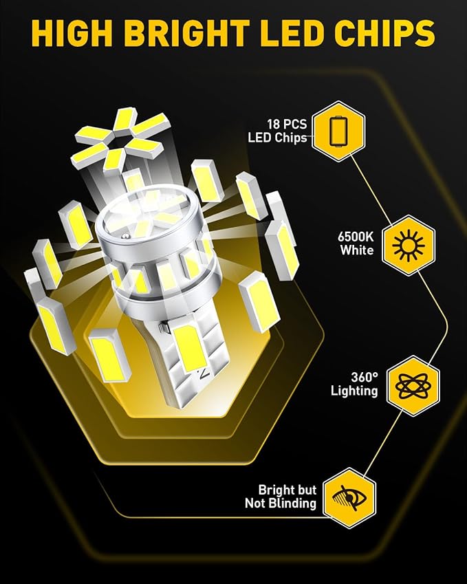 AUXITO Latest 194 LED Bulb 6500K White Super Bright 168 2825 T10 W5W LED Bulb for Car Dome Door Map Courtesy Trunk Cargo License Plate Tail Lights, Pack of 10