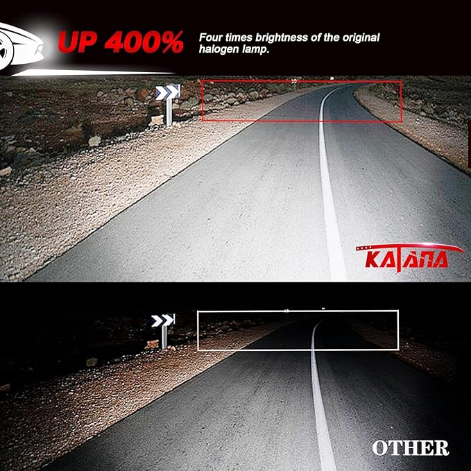 KATANA 9005 9006 Fog Light Combo, 800% Brightness 6500K White Plug and Play Mini Size Fog Bulb Pack of 4
