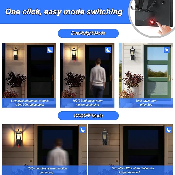 2-Pack Motion Sensor Outdoor Wall Lantern, Dusk to Dawn Outside Modern Lighting Fixtures, Black Exterior Porch Lamp Lighting, Waterproof Outdoor Wall Sconce for Patio (Glass Cover)