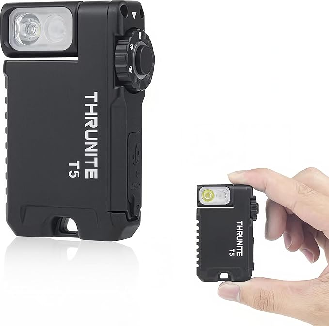 ThruNite T5 Rechargeable EDC Flashlight, 523 Lumens 180° Rotating Head Flat Pocket Light, Versatile RGB & White LED, Magnetic Base Hands-Free Work Light for Hiking, Repair, Emergency, Gifts for Men