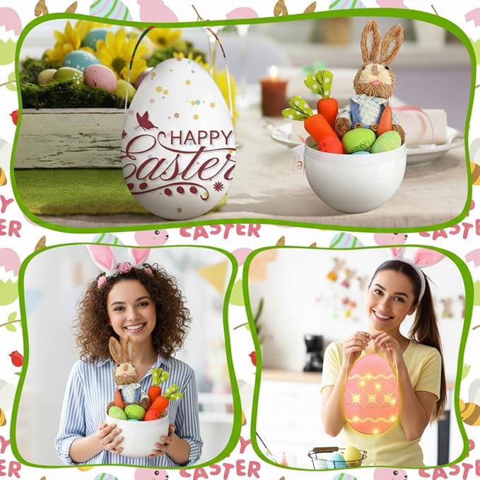 Colingmill 4 Sets Jumbo Easter Egg Plastic Fillable 10 Inch Giant Paintable Eggs with Handles Large White DIY Containers Paint Your Own Egg Lamp Kit for Easter Decor Basket Stuffers Fillers