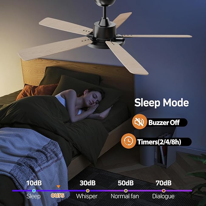 TALOYA 52 Inch Black Walnut Ceiling Fans with Lights Led Back Light Remote Control Flush Mount Low Profile for Bedroom Living Room Outdoor Patio,Reversible,DC Motor,3 Color Temperatures,5 Blades