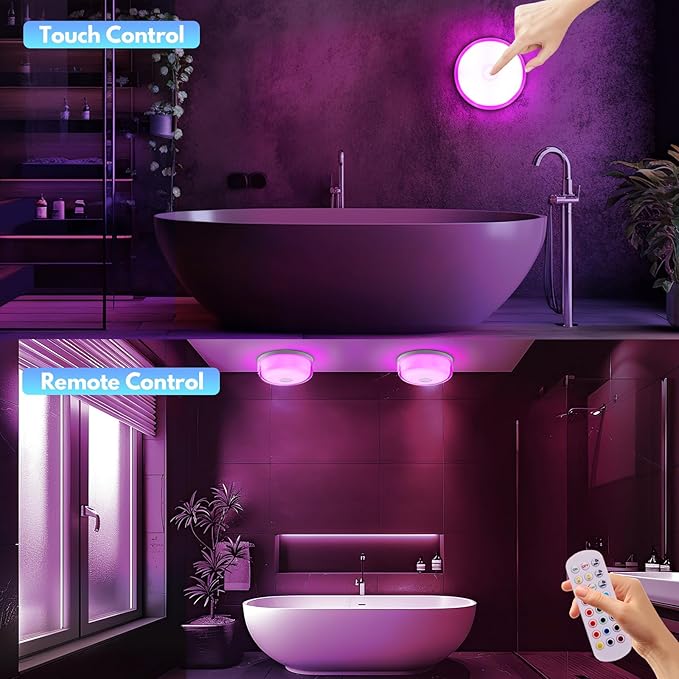 Rechargeable Shower Light No Wiring - 15 Color Changing Mood Light for Shower Bathroom Closet Bedroom Livingroom, 1 Pack