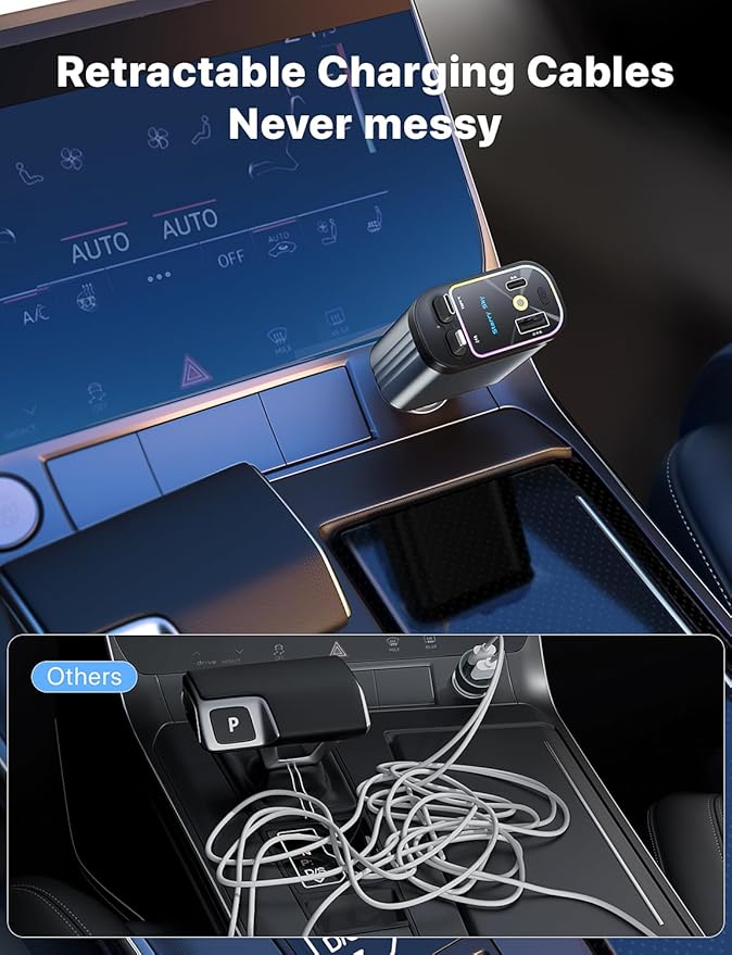 Starlight Retractable Car Charger with Retractable Cables, Starlight in Car Roof 4 in 1 Super Fast USB C Car Phone Charger, 2 USB Ports Starry Sky Adapter, Compatible with iPhone 17 16 15 14 13 12