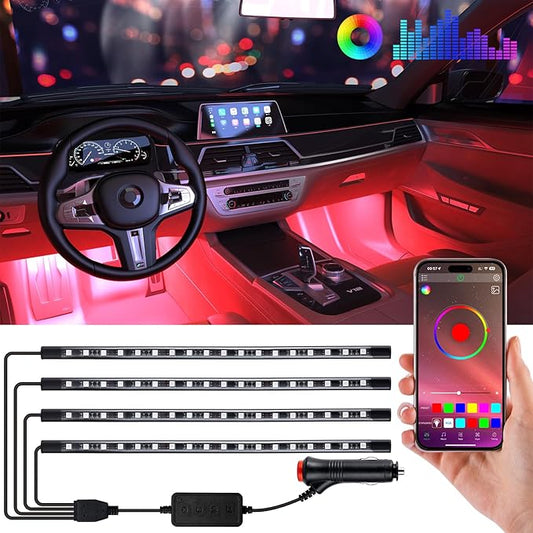 RGB LED Car Interior Light Strips with App Controls, Footwell Lighting for Car,Interior Car Lights with DIY Music Mode,72 LEDs Car Lights