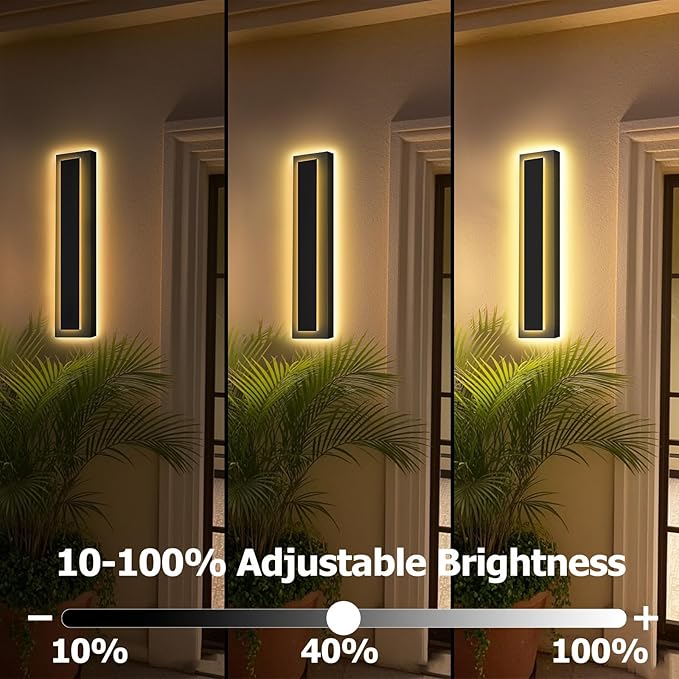 Picico 2pcs 24in Modern LED Outdoor Wall Lights, Dimmable Black Exterior Wall Sconce Lighting Fixtures, Rectangular Mini Outdoor Garage Lights, 360° Beam Angle,Vertical Outdoor Lights for House Porch