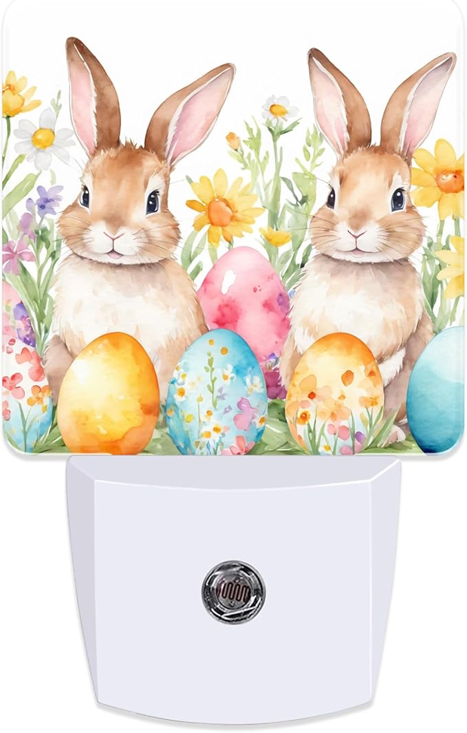 Easter Bunny Eggs Night Light for Kids,Dusk-to-Dawn Auto Sensor Happy Easter Floral Plug in Night Light,0.5W Energy Saving Non-Toxic for Bedroom/Bathroom,Ideal Gifts for Women Men