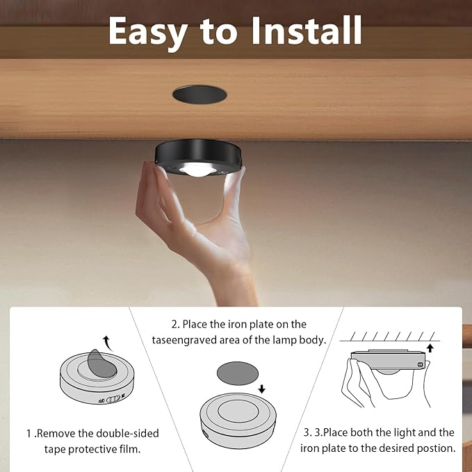 3 Pack Rechargeable Puck Lights - LED Puck Lights with Remote Control, Dimmable, 12 Colors & 2 Dynamic, 1000mAh Battery Operated, Timer - Magnetic Stick on Light, Ideal for Kitchen, Cabinets, Closet