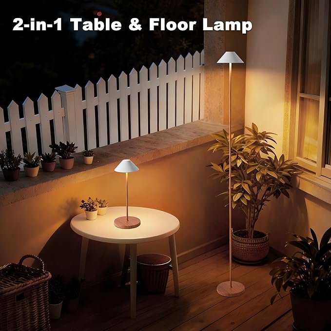 Rechargeable Floor Lamp for Indoor/Outdoor, Cordless Tall Standing Lamp with 3 Color Temps & Dimmable, IP43 Waterproof, Adjustable Height 16-59 Inch, LED Floor Lamp for Living Room, Patio(Wood Grain)