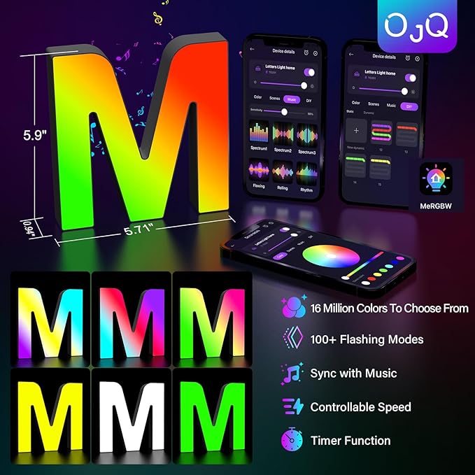 OJQ Light Up Letters LED Letter - Marquee Letters Room Decor Birthday Decorations Music Sync Color Change Colorful - Christmas Birthday Gifts for Girl - Teen Girls Gifts Party Home Wall Decor