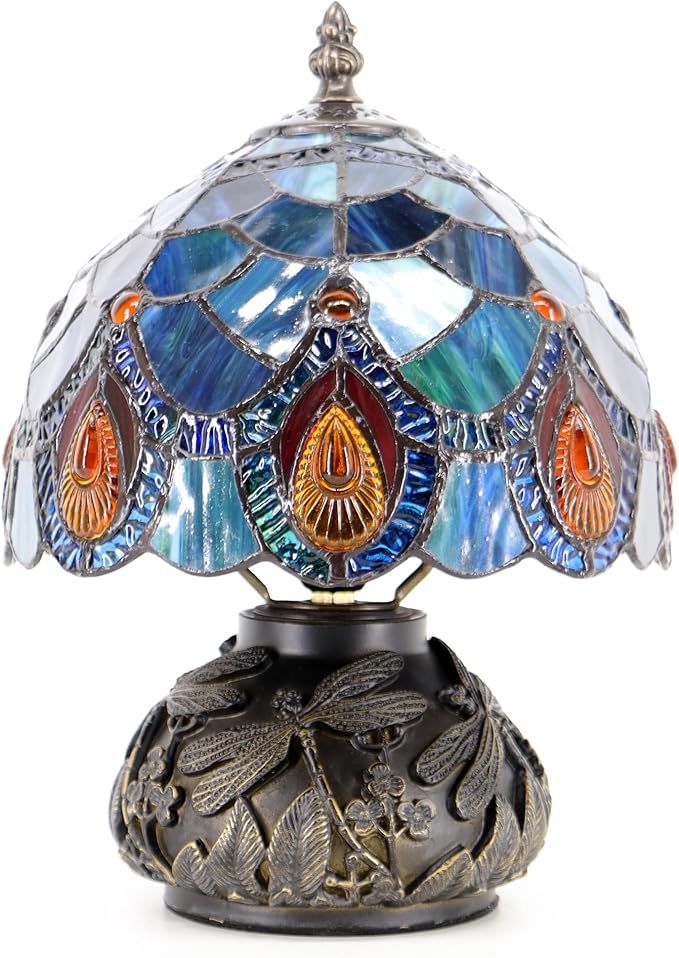 Small Tiffany Mushroom Table Lamp,Mini Memory Sympathy Antique lamp 8X11 Inch (Brown Crystal)