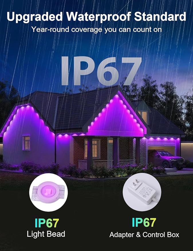 Nexillumi Permanent Outdoor Lights for House, 150ft Smart RGB LED Lights Outside with 16 Million DIY Colors, IP67 Waterproof Eternity Eaves Lighting for Christmas Halloween Holiday Daily Decorations
