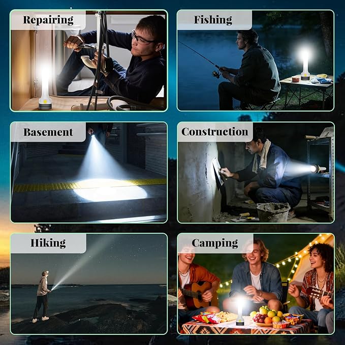 3-in-1 Flashlight: Front Beam, Standing Camp Lantern & Emergency Strobe – Simple Design, Easy for Seniors. Ideal for Camping, Home & Car Safety. USB-C Rechargeable & Lightweight.