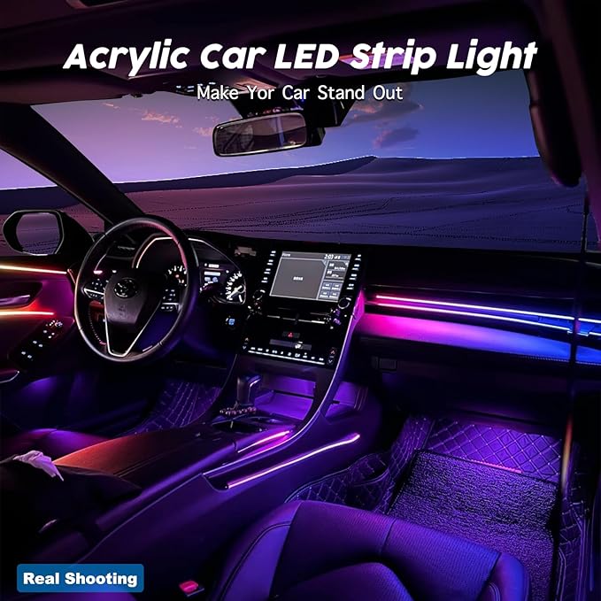 Interior Car LED Lights, RGB Dream Color Acrylic LED Lights for Car, Ambient Lighting Kits with Wireless APP and RF Remote Control, Music Sync Dynamic Chasing (10 in 1)