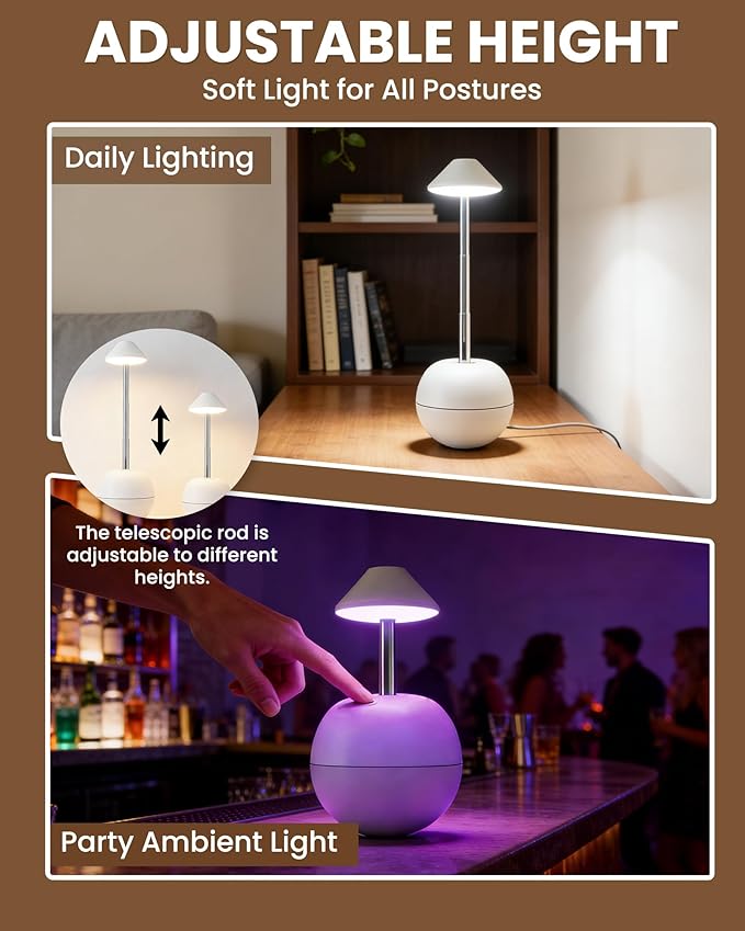 yadoker Small Touch Lamp with Remote, Tumbler Design Cordless Table Lamp, USB Rechargeable Bedside Night Light, Dimmable Mushroom Lamp for Baby Nursery, Bedroom, Patio (White)