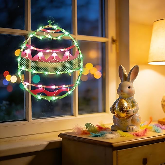 17" 35LED Lighted Green Easter Egg Decor, Cozy Warm Glow for Table, 120V Plug-in, UL Certified, Nice Gift Box Packed