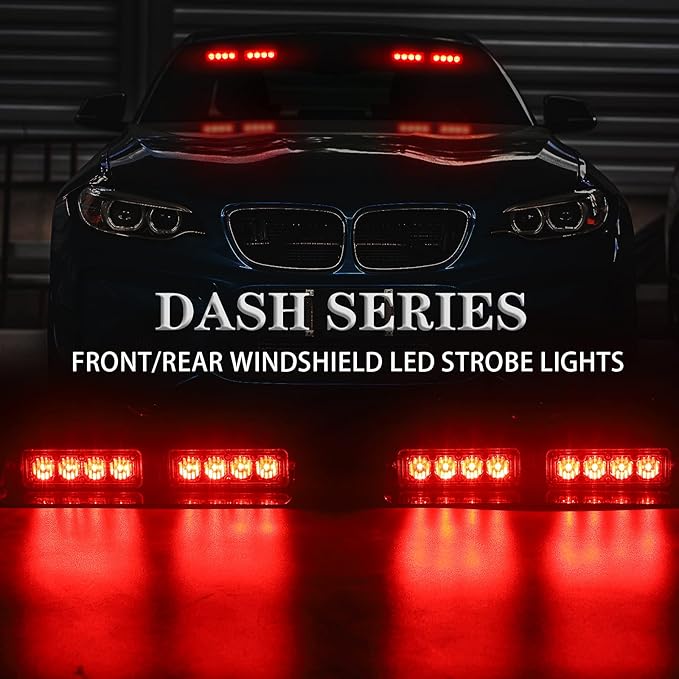 XRIDONSEN 2 in 1 Red Emergency Dash Lights Warning Safety Flashing Interior Windshield Strobe Lights w/Suction Cups for Volunteer Firefighter Vehicles Trucks (2×7.16 inch, 16 LED)