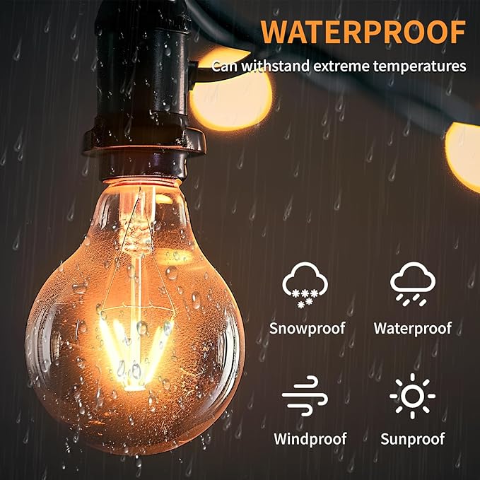 25 Pack Outdoor String Light Bulbs G40 Christmas Replacement Bulbs 120V Clear Globe 5W Bulbs Dimmable with E12 Base for Indoor Patio Decor