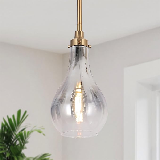 KSANA Pendant Light Kitchen Island, Gold Pendant Lighting with Colored Glass for Dining Room Modern Electroplated Hanging Light Fixtures for Kitchen, Hallway, Foyer, Entryway
