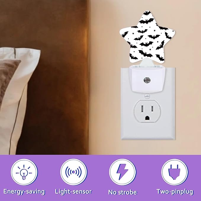 Black Bat Night Light for Kids,Gothic Night Lights Plug Into Wall, Lightweight Dusk to Dawn Light Sensor Warm Nightlights for Girls Boys Bedroom Nursery Basement