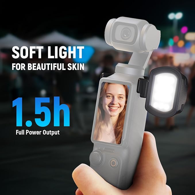 NEEWER Basics Magnetic RGB Light + Magnetic Mount Base Compatible with DJI OSMO Pocket 3 Camera & Creator Combo Accessories, 1W USB C Rechargeable Plastic LED Auxiliary Selfie Video Fill Lighting