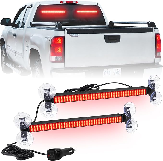 XRIDONSEN 2 in 1 Red Emergency Strobe Traffic Advisor Light Bar 144 LED Warning Safety Interior Dash Windshield Lights Deck Split Mount for Police Volunteer Firefighter Vehicles Trucks (2x17.7 inch)