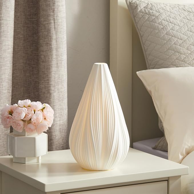 RONDURE 12.5" Modern Ceramic Table Lamp, Modern Bedside Lamps for Bedroom, Living Room and Nightstand, White Translucent Ceramic Shade, Warm Ambient Lighting, Home Decor