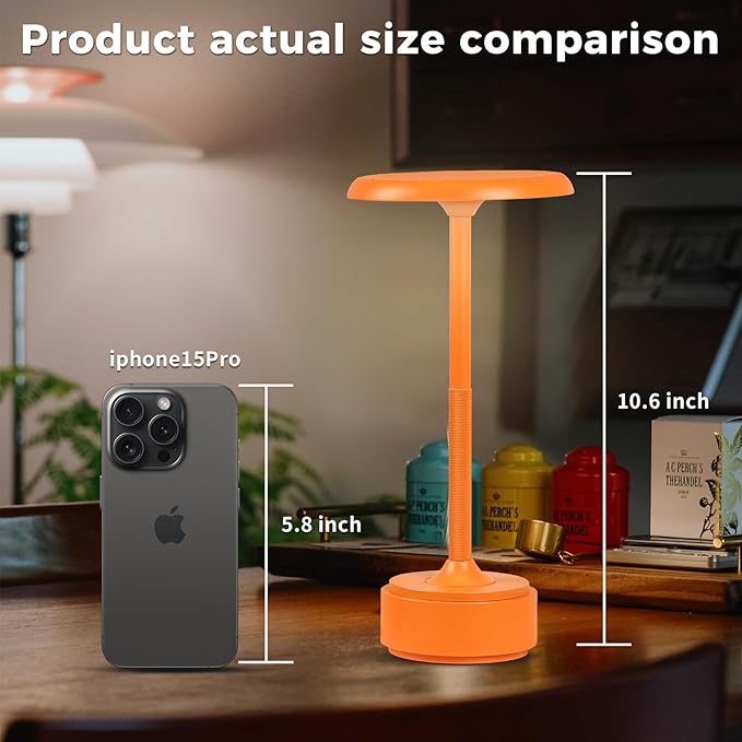 5200mAh Rechargeable Cordless LED Table Lamps Touch Sensor Light, 3-Levels Portable Dimming Wireless Battery Operated Lamp,Night Light/Restaurant Table/Outdoor/Coffee/Bar (Orange Set of 2)