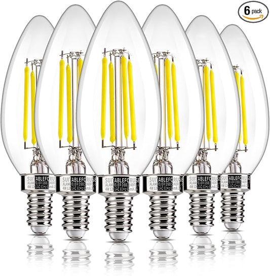 ALAMPEVER E12 Candelabra Bulb 40W Equivalent B10 Chandelier Light Bulbs, Dimmable 5000K Daylight, 4W, 450LM, CRI90, 6 Pack