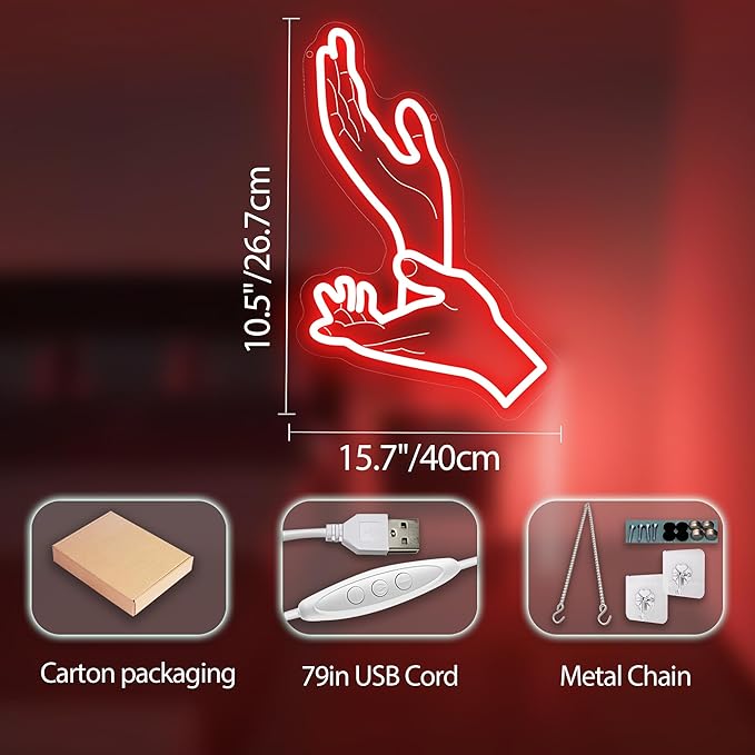 Meanwhile Neon Sign – Red Clapping Hands LED Wall Light for Retro Aesthetic Decor, Quirky Room Accent, USB Powered Sign for Bedroom, Living Room or Lounge 15.7″ ×10.5″