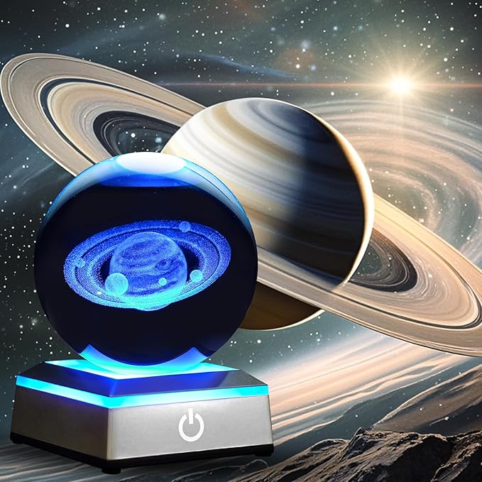 3D Saturn Crystal Ball Night Light with LED Colorful Lighting Touch Base 3.15 In Galaxy Planets Glass Ball Lamp Paperweight Saturn Astronomy Gift Decor for Boys Girls Kids Birthday Christmas