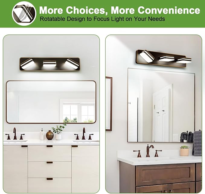 1300LM LED Modern Bathroom Vanity Light Fixtures, 360° Rotate Acrylic Brown and Gold Vanity Lights for Bathroom, Modern Wall Lighting Fixtures Over Mirror Kitchen Living (Natural White Light 5000K)