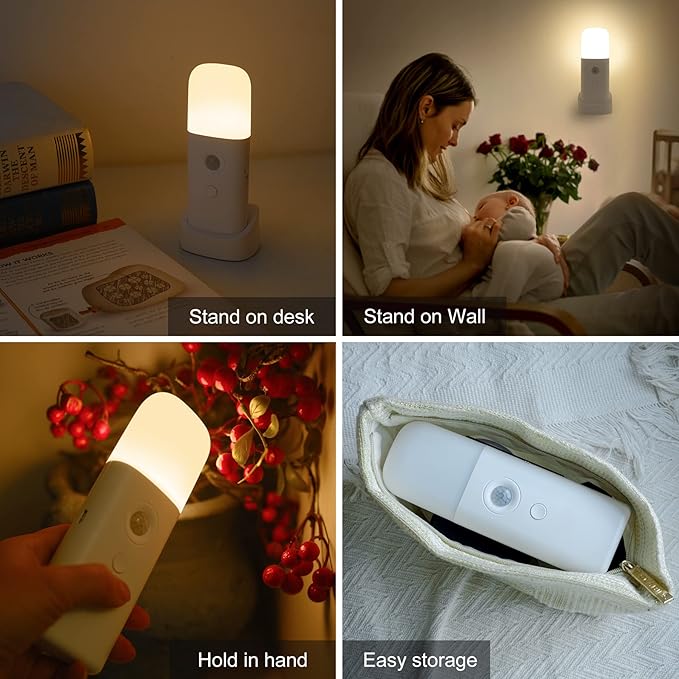 Motion Sensor Night Light, Dimmable Night Lights with 5 Brightness Levels, 2000mAh Rechargeable Battery Operated Light, Portable Motion Sensor Light for Kids Room, Bedroom, Hallway